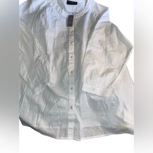 Lane Bryant button blouse 22/24 Wht Eyelet Boho Beach Cottage Casual Coastal NWT